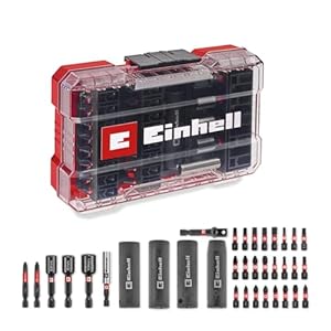 Originele Einhell M-CASE 35-delige set impactbits en dopsleutelset (25 mm bits, 50 mm bits, zeshoekige doppen, lange sockets, socketadapter, 60 mm bithouder incl. opbergdoos)
