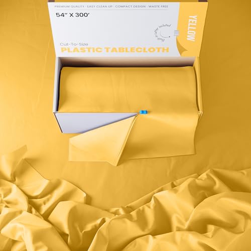 Exquisite Party Solids Yellow Plastic Table Cover Roll 54 in x 300 Ft, Heavy Duty Waterproof Disposable Tablecloth Roll, Cut to Size Box with Slide Cutter for Party, Banquet, Wedding, Picnic by Party Solids - Used condition - Image 8