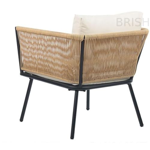 Image of BRISHI Garden Patio Seating Chair and Table Set Outdoor Balcony Garden Coffee Table Set Furniture with 1 Table and 2 Chairs Set with Cushion Braid & Rope (Beige)