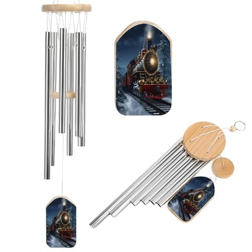 Christmas Train Wind Chime Large Aluminium，Garden Decor Deep Tone Soothing
