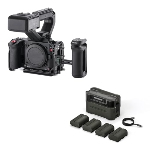 Image of Tilta Camera Cage Base Kit Compatible with Canon C50 Camera | Modular Full /Half Cage Design | Arca Bottom Plate, NATO Rail, Cold Shoe + LP-E6P Battery Charging Kit with 4 USB-C Rechargeable Batteries
