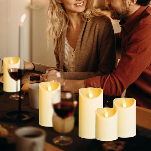 Image of LEOSAN led Flameless Candles Outdoor Indoor Battery Operated Flickering Candles with Remote Timers, Won't Melt, Ivory Plastic D3inxH4in5in6in for Halloween, Party, Valentine's Day, Wedding 6 pcs