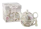 Delton Products Kitty 5.8 inches Porcelain Tea for One in Gift Box Serveware, White