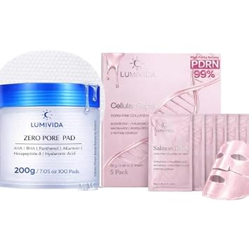 Pore Pads and Salmon PDRN Collagen Mask Set, Exfoliating Toner Pads with Five Hydrogel Face Masks, Korean Skincare Bundle