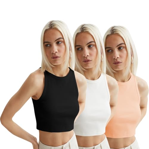 Image of KERI PERRY Tops for Women Crop Top for Women's Tank Activewear Tee Sports Western Casual Cotton Camisole Pack of 3 Combo