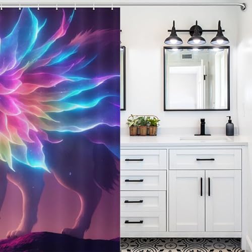 Rideau de douche loup lavable et imperméable en polyester anti-éclaboussures