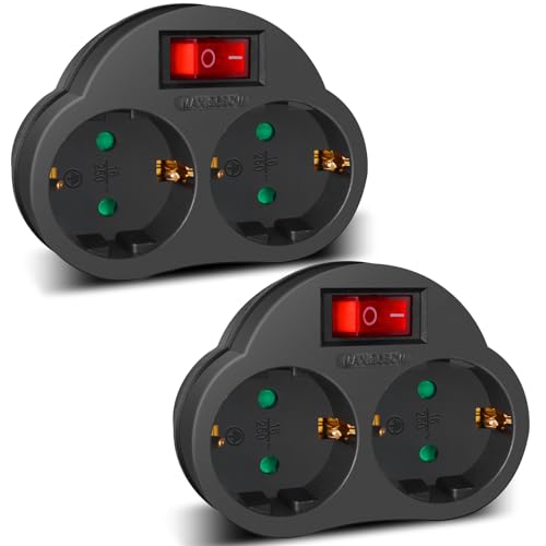 EXTRASTAR 2 en 1 Adaptador con Interruptor y Enchufes Schuko de Regleta hasta Carge 3680W 16A/250V
