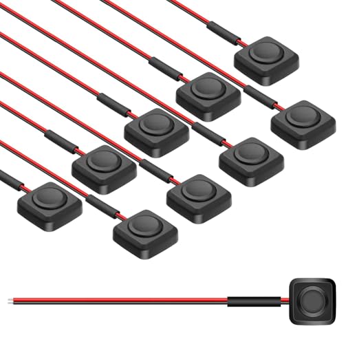 Linkstyle 10PCS Momentary Push Button Switch 12V DC, ON/Off Surface Mount Mini Push Horn Switch with 20" Pre-soldered Wire, for Car Horn Electronics Industrial Control