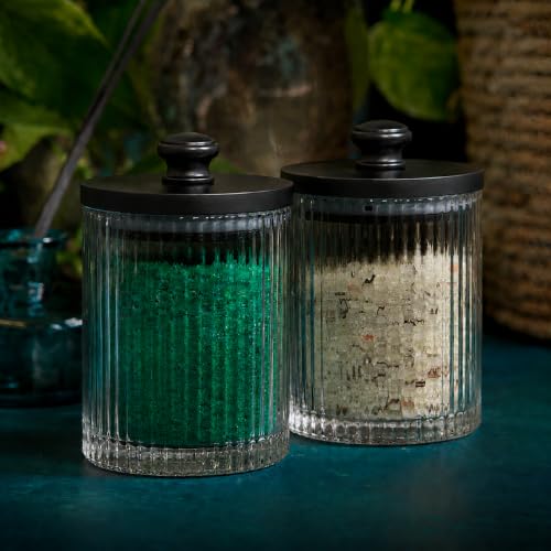 Mason & Fable Ribbed Glass Bathroom Jars | Set of 2 Farmhouse Style Storage Canister with Airtight Black Wooden Lids | Cotton Pad/Swab/Q tip Holder/Bath Salt/Clear Vanity by Mason & Fable - Used condition - Image 6