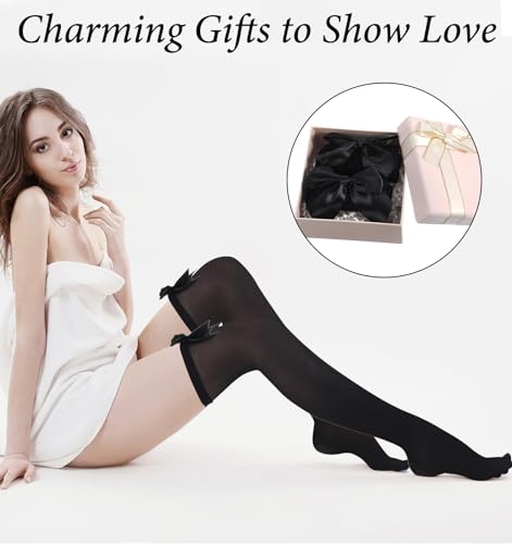 Image of Thigh High Stockings with Bows, Charming Stretchy Bow Stockings for Women