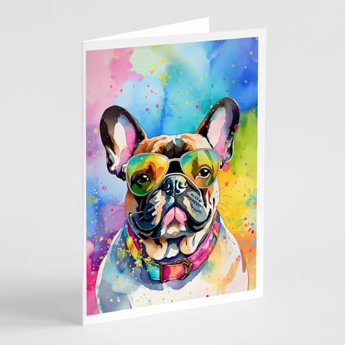 Caroline's Treasures DAC2509GCA7P French Bulldog Hippie Dawg Greeting Cards Pack of 8 Blank Cards with Envelopes Whimsical A7 Size 5x7 Blank Note Cards
