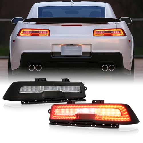 AKKON -Fits 2014-2015 Chevy Camaro [Halogen Type] Smoked Full LED Tail Lights Pair Left+Right w/LED Reverse Running Lamp