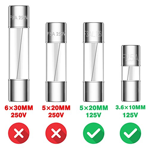 Vexunga 5 Values 100 Pcs 125V Christmas Light Fuses Kit 5X20Mm 3A 5A 125 Volt Max Fuse And 3.6X10Mm Ts-66 2.5 3 5 Amp 125V Mini Glass Fuses Replacement For Outdoor C9 String Xmas Lights Fan #TOP2