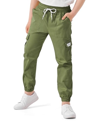 Csqtongan Jungen Hosen Cargohose Jogginghose Kinder Cargo Hose mit Elastischem Bund, Grün XS(116)