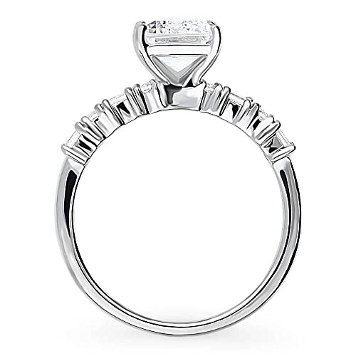 BERRICLE Sterling Silver Solitaire Wedding Engagement Rings 2.1 Carat Emerald Cut Cubic Zirconia CZ Vintage Inspired Art Deco Promise Ring for Women, Rhodium Plated4