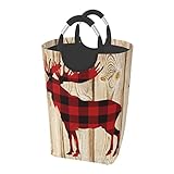 ZUNPNG Großer Wäschekorb, schwarz/rot, kariert, Holzbrett, zusammenklappbar, Aufbewahrungs-Organizer, schmutzige Kleidung, Tasche für Zuhause, Universität, Badezimmer