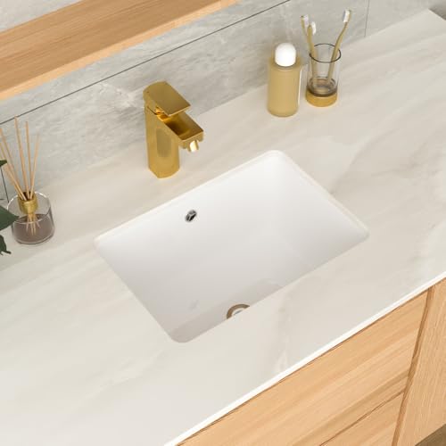 GhomeG 17 Inch Undermount Bathroom Sink 17"x12" White Rectangle Porcelain Ceramic Vanity Sink with Overflow, Under Counter Lavatory Basin by GHOMEG - Used condition - US$39.16