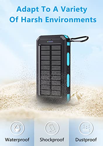 Portable Charger Solar Power Bank 25000Mah Waterproof External Battery Pack With Dual 5V Usb Outputs For All Cellphones, Tablets Electronic Devices, Bright Led Flashlight Perfect For Camping & Hiking #TOP4