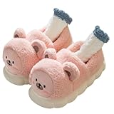 ZYFHYU Zapatos de algodón con suela gruesa para mujer con aislamiento de felpa, Zapatillas lindas de algodón con suelas flexibles para otoño e invierno para mujer(Pink,42-43)