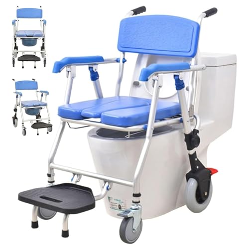 Silla De Baño Plegable con Inodoro, Altura Ajustable, Pedal Plegable Extraíble Y Cojín De Esponja, Capacidad De Peso De 150 Kg, para Personas Mayores Y Personas con Discapacidad