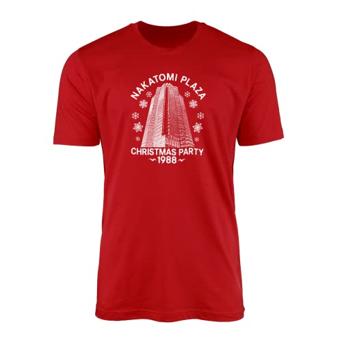 Image of Nakatomi Plaza Christmas Party T-Shirt - Adult's Eve Xmas 1988 Detective Cinema Movie American Action Thiller Film Inspired Fan Top Tee Clothing Present Gift (Red, Large)
