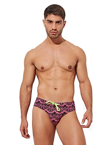 F Plus R Men's Low Rise Swimwear Briefs Print Bikini Swimsuit Adjustable Drawstring Removable Pad Lace Medium #TOP25
