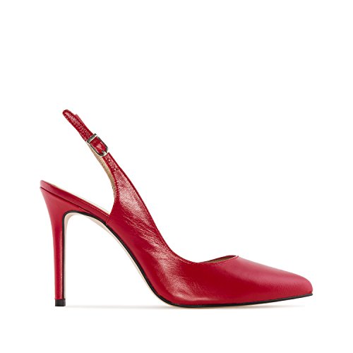 Andrés Machado - Zapatos Elegantes para Mujeres y Adolescentes - Daniela - Zapatos Altos Destalonados con Tacón y Punta Fina - Tacones de Piel Color Rojo – Salones en Talla EU 44