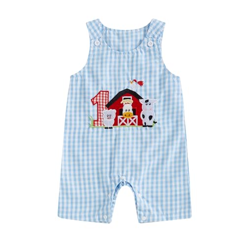 Baby Boy Birthday Outfit One Embroidery 1st Birthday Romper Sleeveless Jumpsuit Infant Overalls Cake Smash Outfits