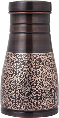 ANCIENTIMPEX Antico Impex Caraffa da comodino in puro rame per benefici ayurvedici per la salute - Capacità - 1 litro (33,81 once fluide americane) (motivo floreale)