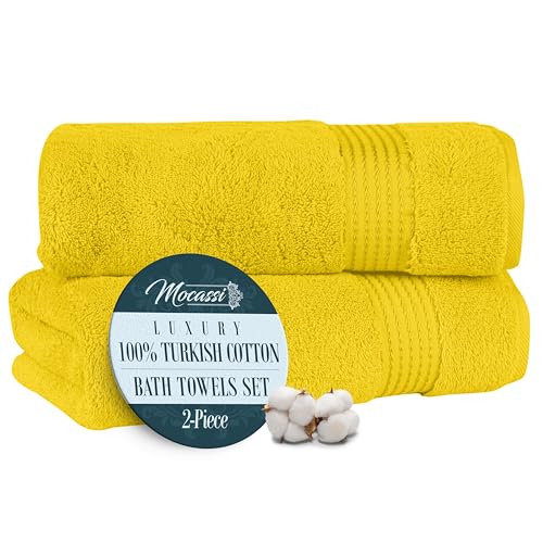 Mocassi Luxury 100% Turkish Cotton 2-Pack Bath Towel Set- Ultra Soft Quick Dry Highly Absorbent 27 x 54 inch Premium Spa Hotel Quality 2PC Bath Towels - Luxurious Soft Bathroom Towels Yellow