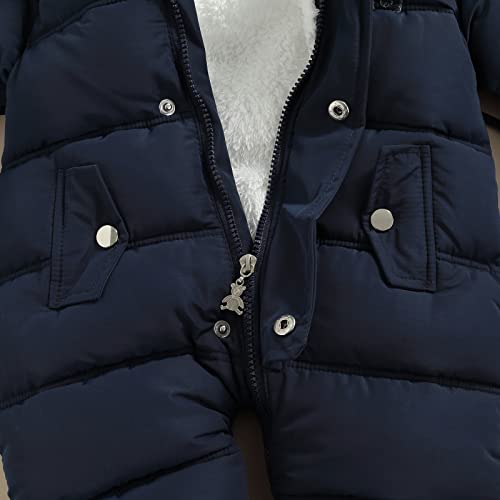 Wallarenear Infant Baby Boys Girls Winter Snowsuit Romper Hoodied Footie Outwear Toddler Jumpsuit Down Coat Jacket With Gloves (Navy, 12-18 Months) #TOP3