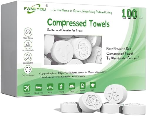 Compressed Towel Tablets 100 Count, Disposable Face Towels for Travel, Thick Soft Washcloths, Compact Coin Tissues for Skin Care, Gym, Camping, Home, 9 x 7.8 in