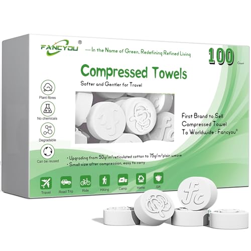 Classycoo Compressed Towel 100 PCS Mini Tablets Disposable Portable Face Towel Cotton Coin Tissue Eco-Friendly for Travel, Camping, Hiking, Sport, Beauty, Home Hand Wipes, Outdoor Activities Pink