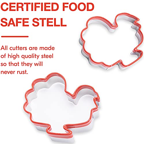 Cookieque 2Pcs Turkey Cookie Cutters 4.5" 3.5", Food-Grade Stainless Steel Fall Thanksgiving Cookie Cutter Set, Biscuit Cutter Set, Holiday Cookie Cutters, Unique Design With Protective Red Top Pvc #TOP4