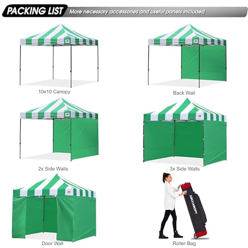 Image of ABCCANOPY Heavy Duty Easy Pop up Canopy Tent with Sidewalls 10x10,Strip Green