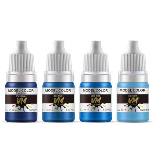 VM Miniature Paint Set Eco-Friendly Water-based Pigment Speed Paint Model Color, Light Resistant and Non-Fading for Plastic/Resin/Metal/Models 4 bottlesx5ml (Blue 4-color Set)