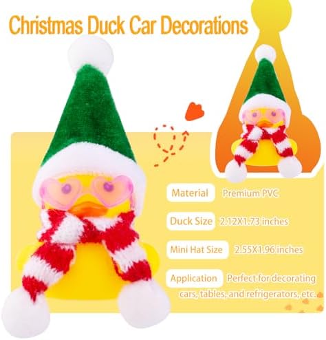Christmas Rubber Ducks Car Ornaments, Mini Yellow Duck Car Dashboard Decorations with Mini Hat Scarf and Sunglasses for Winner Home Christmas Decor(No.8 Duck-W12) — 사진 5