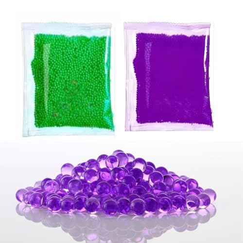 Image of COOLCOLD Gel Blaster Refill Ammo - 20,000 Rounds of 7-8mm Non-Toxic Water Beads for Gel Guns - Safe for Adults 15+ - Transparent Purple + Green Gel Bullets - Pack of 2 - Also Ideal as Home Decor Vase