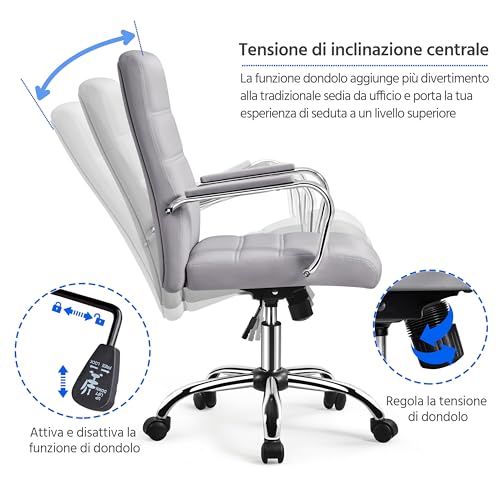 Sedia/Poltroncina Ufficio Scrivania Ergonomica Ecopelle Girevole Reclinabile Imbottita con Rotelle e Braccioli Altezza Regolabile Portata 130 kg Grigio - Sedia gaming - Immagine 4