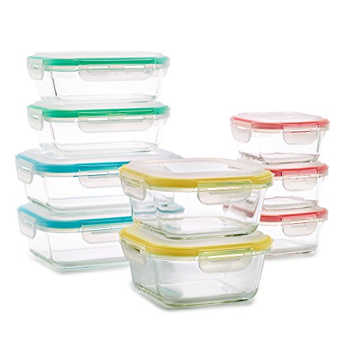 Vibz 18 Piece Premium Glass Food Storage Containers with Domed Snap Tight Lids - Safe for Oven, Microwave, Dishwasher, Freezer - Odor Proof and Stain Proof - BPA Free Lead Free - Glass Tupperware Set