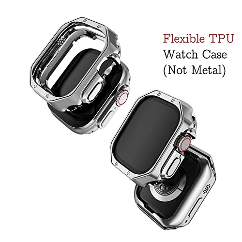 MRYUESG Compatible with Apple Watch Band and Case, Stainless Steel Metal Chain with TPU Cover, Smart-Watch Link Bracelet Strap, Wrist-Band for i-Watch Ultra Ultra2 Series 9 8 7 6 5 4 3 2 1 SE