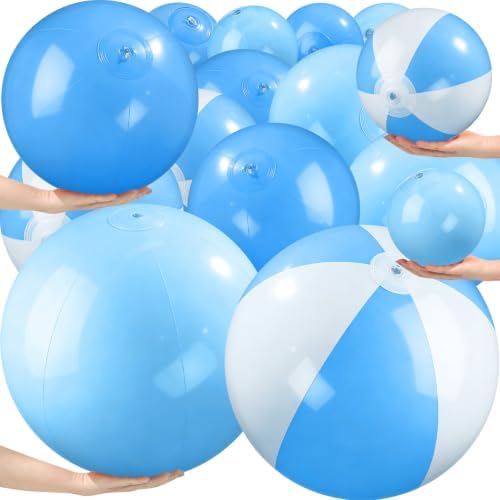 Chitidr 40 Pcs Inflatable Beach Balls Bulk, Multiple Sizes 6", 12", 16", 24" Summer Swimming Pool Ball for Adults Outdoor Beach Party Supplies for Hawaii Birthday Party Decoration(Common,Blue)