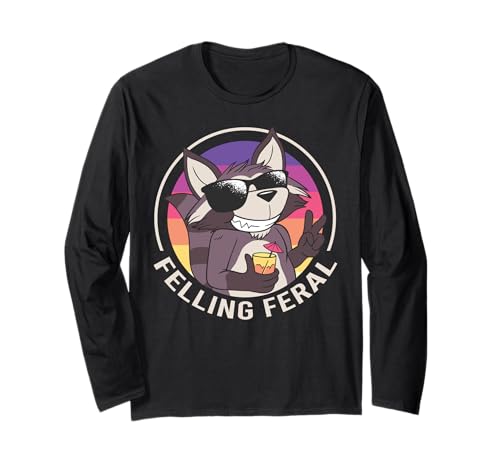 Feeling Feral Funny Raccoon Wine Drinker Gift Maglia a Manica