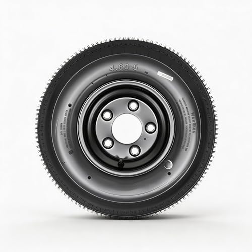 4.80-8 4.80x8 480-8 Trailer Tire and Wheel Assembly, Heavy-Duty Load Range C 6PR, 5 Lug White Modular Wheel, 8 Inch Tires for Utility/Boat/Camper Trailers, Set of 2, Black Rim