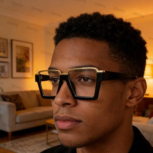 Image of Onrtry Oversized Square Blue Light Glasses for Women Men Fashion Semi Rimless Glasses Non Prescription Eyeglasses
