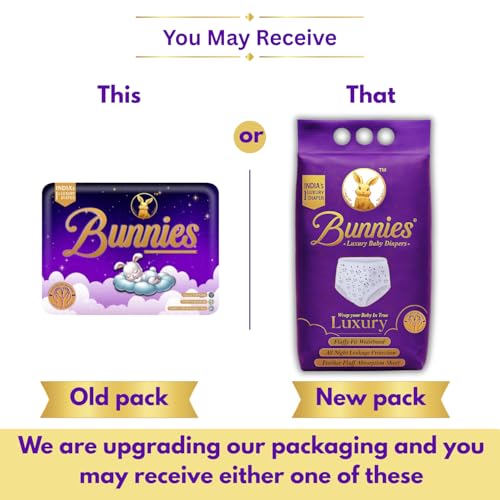Image of Bunnies Premium All Night Absorb Pant Style Baby Diapers, Medium (M) Size 7-12kg, Pack of 100 Ultra Soft Babies Diapers with Leakage Guard & Anti-Bacterial with 12 Hours Absorption