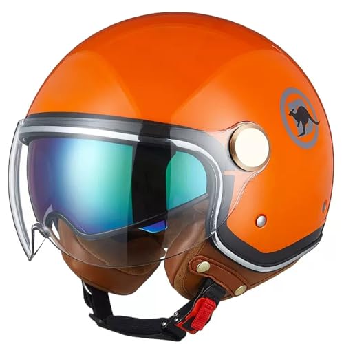Motorcycle Helmet DOT Approved, Retro 3/4 Open Face Motorcycle Half Helmet for Adult Women and Men, Vintage Scooter Helmets with Visor (J, Small)