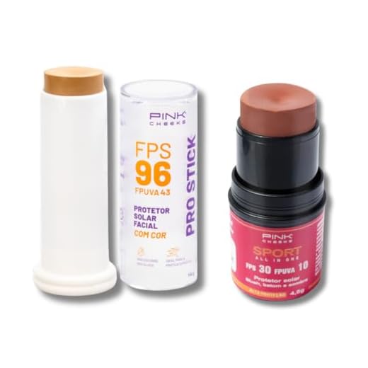 Kit Protetor Solar com cor PRO15 + Blush em Bastão (Soft Peach) - Resistente Água Esporte Beleza Solar Maquiagem Sombra Radicais Livres Textura Pele, Pink Cheeks