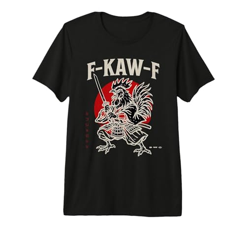 Samurai Rooster Funny F-Caw-F Vintage Chicken with Katana Men's Premium Tri-Blend T-Shirt, Black, XX-Large