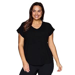 RBX Women’s Plus Size V-Neck T-Shirt Tunic Relaxed Fit Super Soft Short Sleeve Jersey Tee